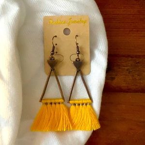 Bronze Earrings with Yellow Fringes